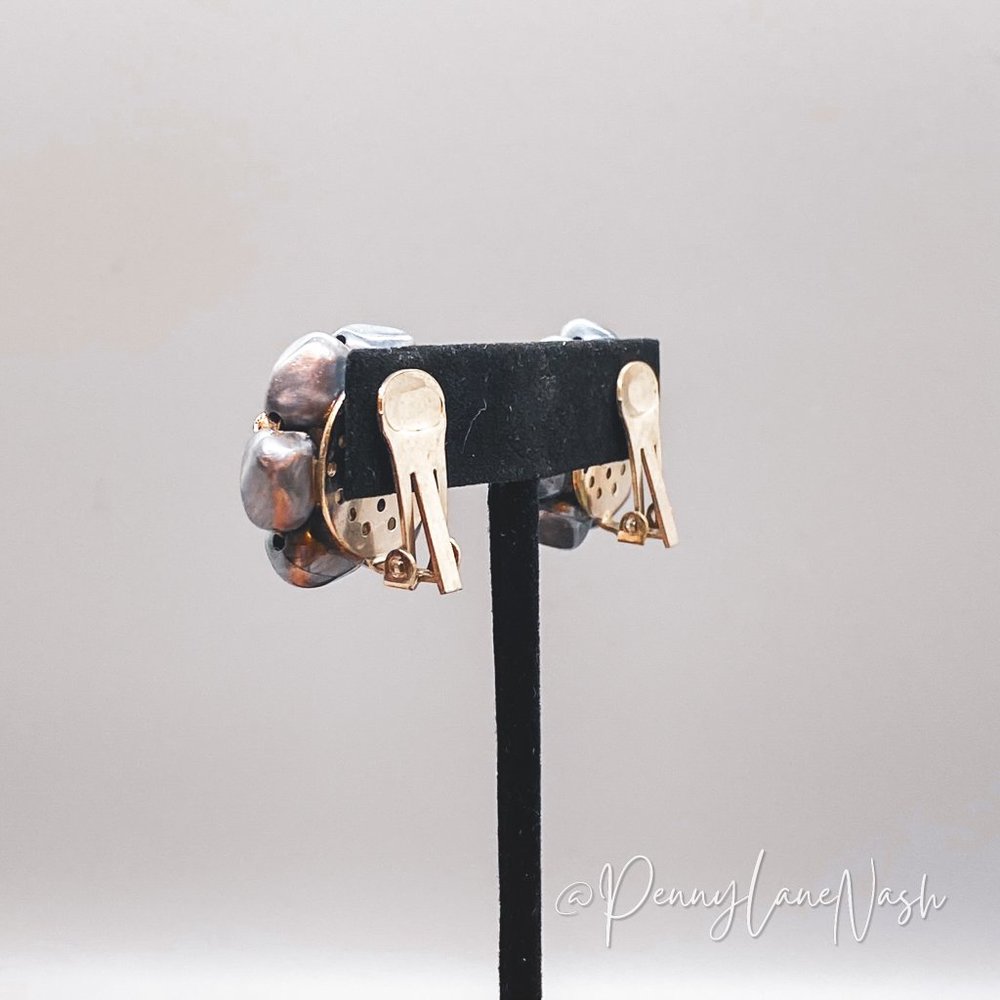 Vintage Silver Bead Flower Cluster Stud Earrings - Picture 6 of 7
